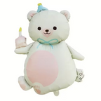 SS MILKY WHITE TEDDY BEAR WITH PARTY HAT FOIL BALLOONS HELIUM Filled