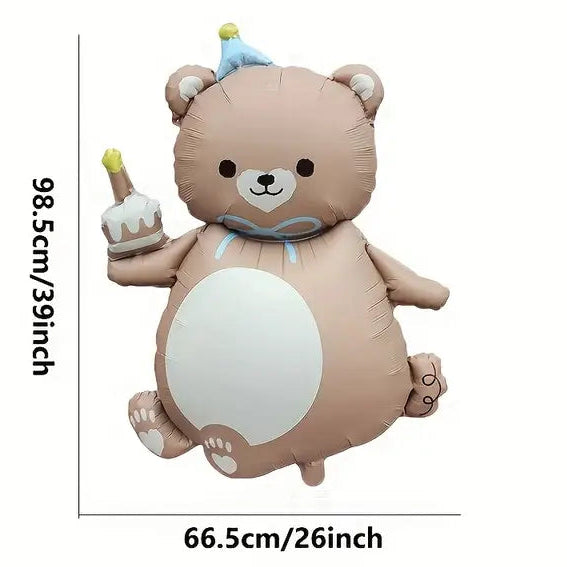 SS BROWN TEDDY BEAR WITH PARTY HAT FOIL BALLOONS HELIUM Filled