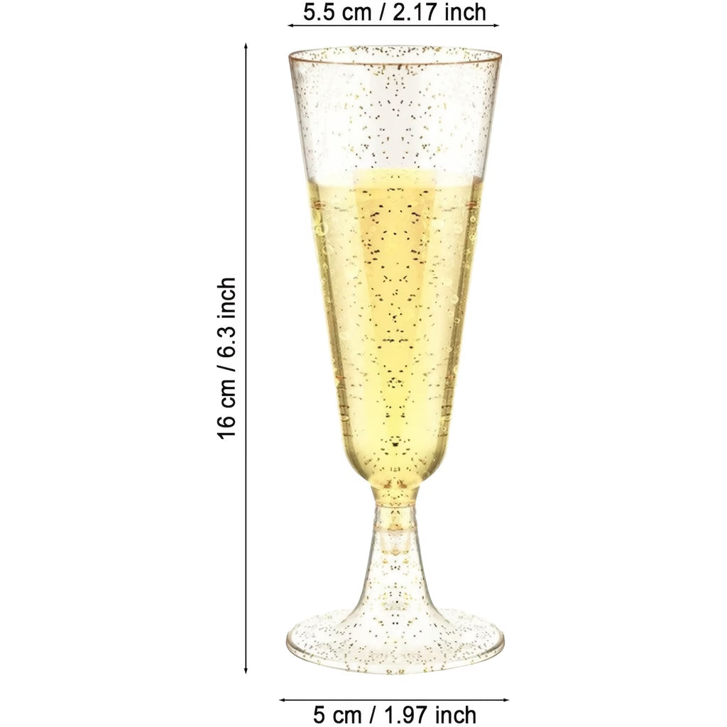 Premium Champagne Flutes Wine Glasses Golden Glitter Trim 5OZ