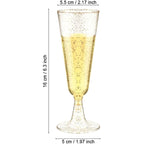 Premium Champagne Flutes Wine Glasses Golden Glitter Trim 5OZ