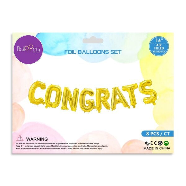 CONGRATS GOLD Foil Balloon Banner - AIR-FILLED (NON-FLYING)