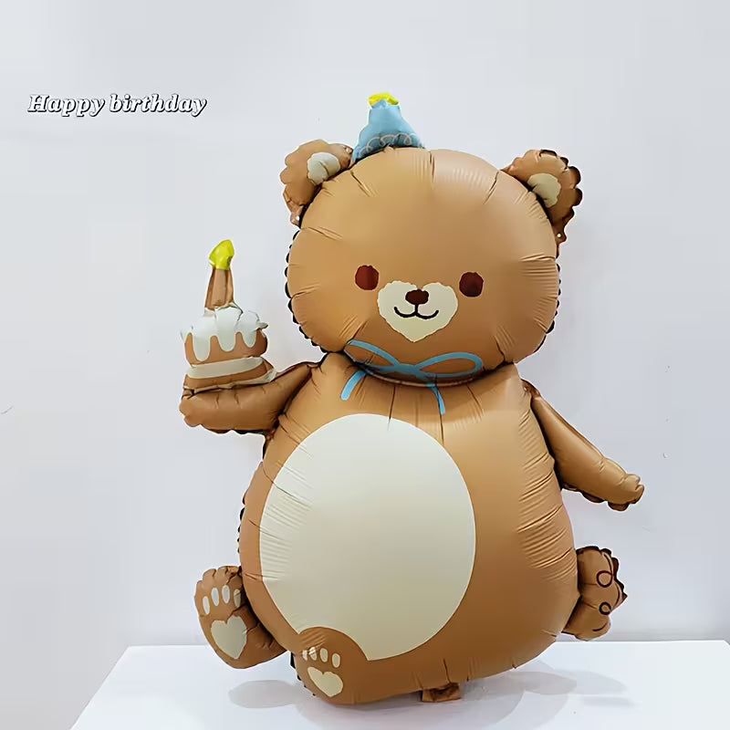 SS BROWN TEDDY BEAR WITH PARTY HAT FOIL BALLOONS HELIUM Filled