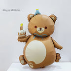 SS BROWN TEDDY BEAR WITH PARTY HAT FOIL BALLOONS HELIUM Filled