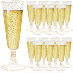 Premium Champagne Flutes Wine Glasses Golden Glitter Trim 5OZ