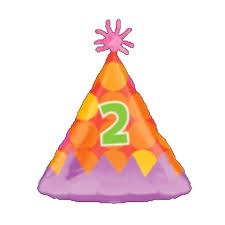 JR SHP 2ND BIRTHDAY PARTY HAT FOIL BALLOON - Helium Filled