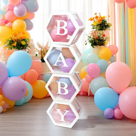 BABY BOX Baby Shower HEXAGONAL Box  (inside Balloons Included)