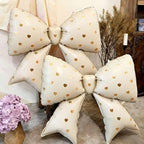 SS MILKY WHITE BOW WITH GOLD HEART PRINT FOIL BALLOONS HELIUM Filled