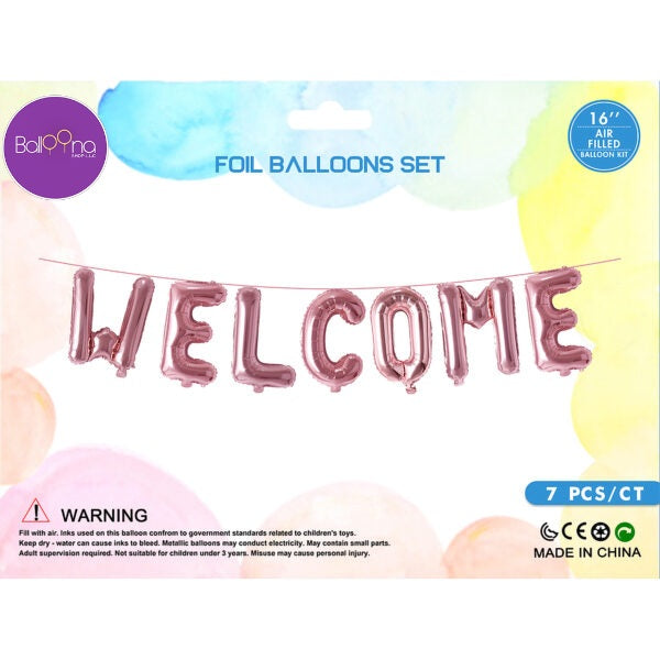 WELCOME ROSEGOLD Foil Balloon Banner - AIR-FILLED (NON-FLYING)